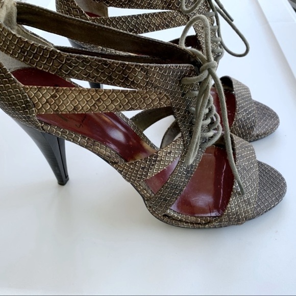 Ann Marino Shoes - Ann Marino Lace-Up Brown Snakeskin Heels 8.5M